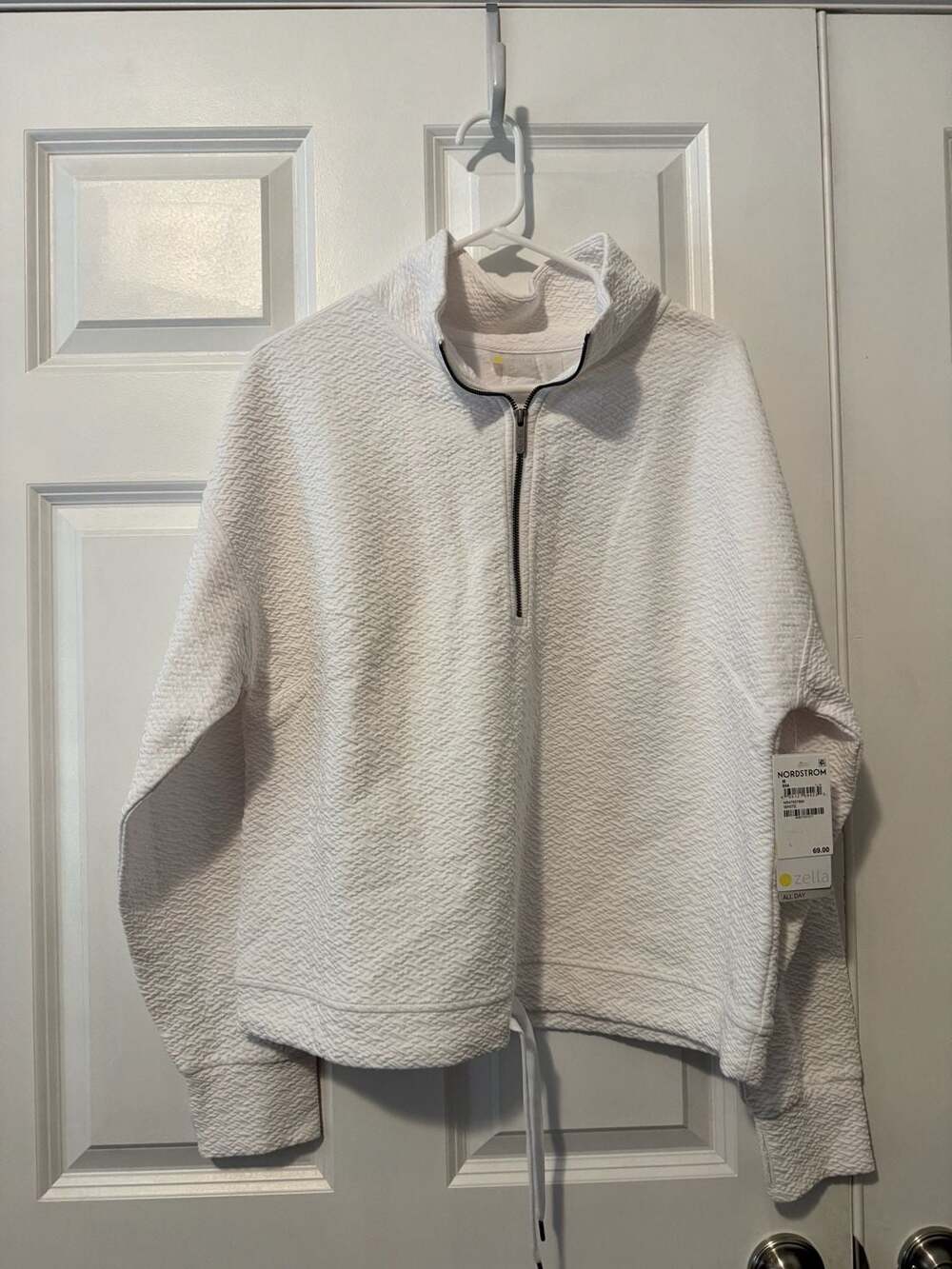 NWT Zella White Textured Quarter Zip Pullover Size M